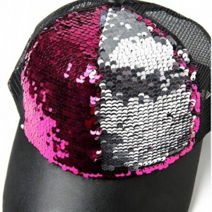 Baseball Caps Women Adjustable Sequin Bling Tennis Baseball Cap Sun Cap Hat - Hot Pink - CT193XT7ETU $6.97