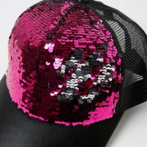 Baseball Caps Women Adjustable Sequin Bling Tennis Baseball Cap Sun Cap Hat - Hot Pink - CT193XT7ETU $6.97