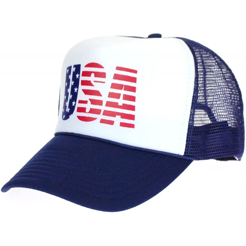 Baseball Caps American Flag Patriotic USA Logo Classic 5 Panel Mesh Snap Back Trucker Hat Navy - CJ11S4MJLDP $9.50