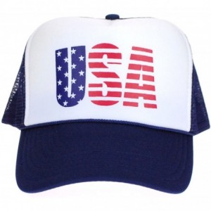 Baseball Caps American Flag Patriotic USA Logo Classic 5 Panel Mesh Snap Back Trucker Hat Navy - CJ11S4MJLDP $9.50