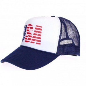 Baseball Caps American Flag Patriotic USA Logo Classic 5 Panel Mesh Snap Back Trucker Hat Navy - CJ11S4MJLDP $9.50
