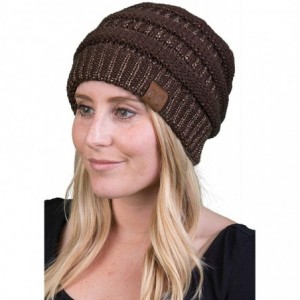 Skullies & Beanies Solid Ribbed Beanie Slouchy Soft Stretch Cable Knit Warm Skull Cap - Brown - Metallic - CX185RWKX34 $11.87