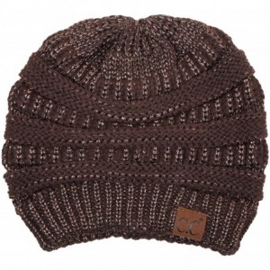 Skullies & Beanies Solid Ribbed Beanie Slouchy Soft Stretch Cable Knit Warm Skull Cap - Brown - Metallic - CX185RWKX34 $11.87