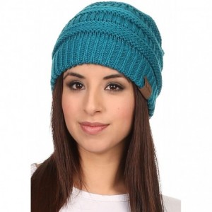 Skullies & Beanies Women's Solid Colored Knitted Warm Plush Beanie Cap - Teal - CK12MZIPABC $16.46