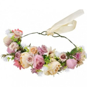 Headbands Boho Flower Crown Hair Wreath Floral Garland Headband Halo Headpiece with Ribbon Wedding Festival Party - C - CS18U...
