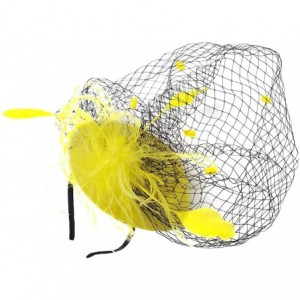 Berets Womens Fascinator Hat Sinamay Pillbox Flower Feather Tea Party Derby Wedding Headwear - Zf Yellow - CR18KEOGQ48 $10.90