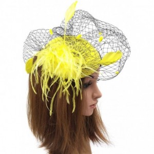 Berets Womens Fascinator Hat Sinamay Pillbox Flower Feather Tea Party Derby Wedding Headwear - Zf Yellow - CR18KEOGQ48 $10.90