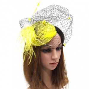 Berets Womens Fascinator Hat Sinamay Pillbox Flower Feather Tea Party Derby Wedding Headwear - Zf Yellow - CR18KEOGQ48 $10.90