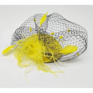 Berets Womens Fascinator Hat Sinamay Pillbox Flower Feather Tea Party Derby Wedding Headwear - Zf Yellow - CR18KEOGQ48 $10.90