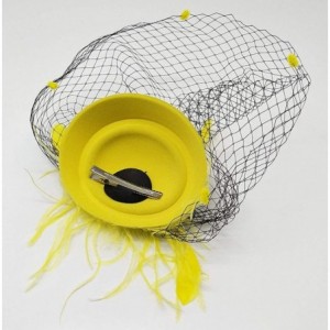 Berets Womens Fascinator Hat Sinamay Pillbox Flower Feather Tea Party Derby Wedding Headwear - Zf Yellow - CR18KEOGQ48 $10.90