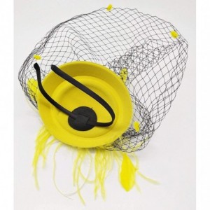 Berets Womens Fascinator Hat Sinamay Pillbox Flower Feather Tea Party Derby Wedding Headwear - Zf Yellow - CR18KEOGQ48 $10.90