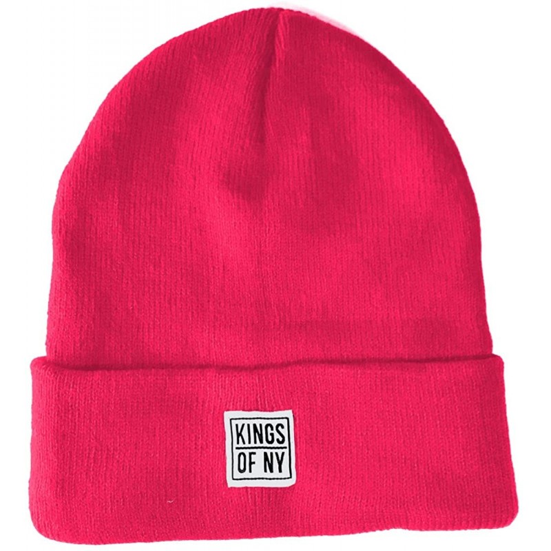 Skullies & Beanies Mini Logo Cuffed Knit Winter Beanie Hat - for Men and Women - Hot Pink - CM18KM7GQ8U $7.66