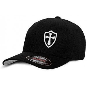 Baseball Caps Crusader Knights Templar Cross Baseball Hat - Black / White - CP12LG3S48B $42.88