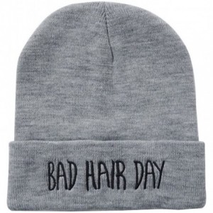 Skullies & Beanies Bad Hair Day Fashion Embroidered Weirdo Beanie Skull Cap Winter Hiphop Knit Hat- Grey & Black - Grey & Bla...