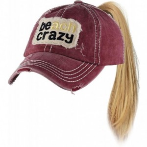 Baseball Caps Womens Distressed Vintage Unconstructed Embroidered Patched Ponytail Mesh Bun Cap - Beach Crazy-burgundy - CD18...