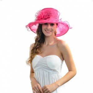 Sun Hats Ladies Wide Brim Organza Derby hat for Kentucky Derby Church Tea Party Wedding - S09-hot Pink - C418R2I6A3C $21.76