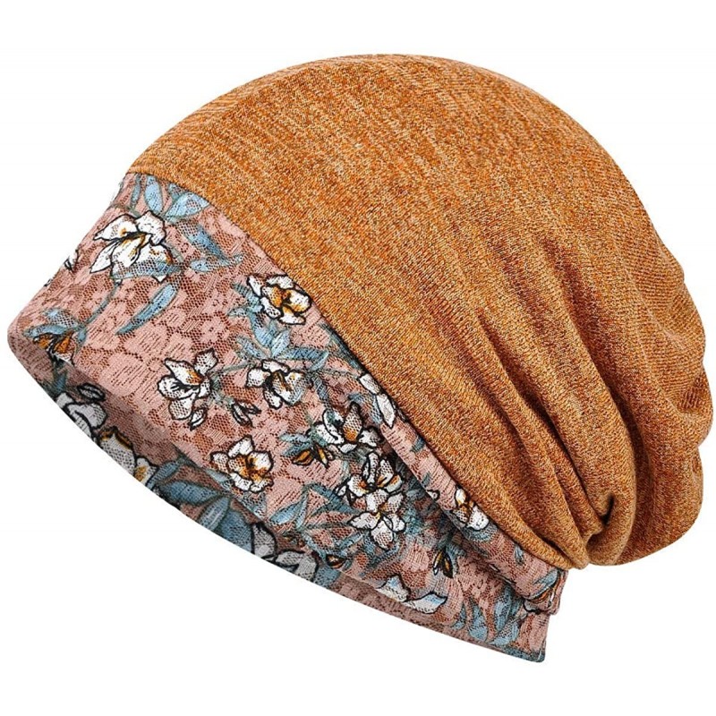 Skullies & Beanies Women's Cotton Lace Baggy Slouchy Beanie Chemo Hat Cap Scarf - Orange - CI193TX0EZZ $19.19