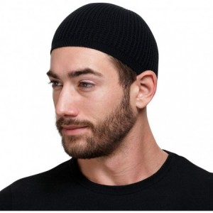 Skullies & Beanies Cotton Skull Cap Beanie Kufi with Checkered-Knit Pattern in Solid Colors for Everyday Wear - Black - CM18T...