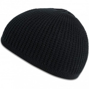 Skullies & Beanies Cotton Skull Cap Beanie Kufi with Checkered-Knit Pattern in Solid Colors for Everyday Wear - Black - CM18T...