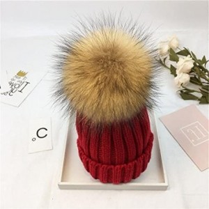Skullies & Beanies Knitted Warm Winter Slouchy Beanie Hats with Faux Fur Pom Pom Hat Chunky Slouchy Ski Cap - White - CL188HT...