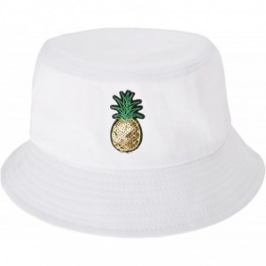 Bucket Hats Unisex Fashion Embroidered Bucket Hat Summer Fisherman Cap for Men Women - Pineapple White - C518E257QXQ $27.11