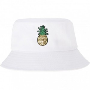 Bucket Hats Unisex Fashion Embroidered Bucket Hat Summer Fisherman Cap for Men Women - Pineapple White - C518E257QXQ $18.08