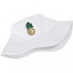 Bucket Hats Unisex Fashion Embroidered Bucket Hat Summer Fisherman Cap for Men Women - Pineapple White - C518E257QXQ $18.08