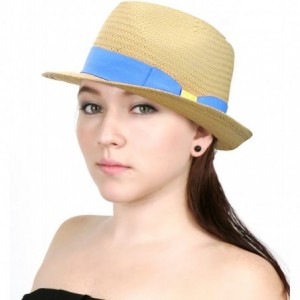 Fedoras Unisex Lightweight Fedora w/Solid Color Band & Gold-Tone Emblem - Denim - CN11AJPY7RT $10.89