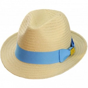 Fedoras Unisex Lightweight Fedora w/Solid Color Band & Gold-Tone Emblem - Denim - CN11AJPY7RT $10.89