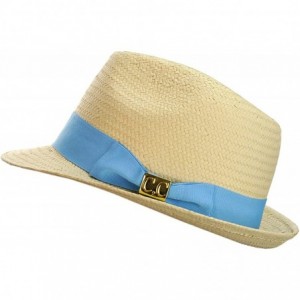 Fedoras Unisex Lightweight Fedora w/Solid Color Band & Gold-Tone Emblem - Denim - CN11AJPY7RT $10.89