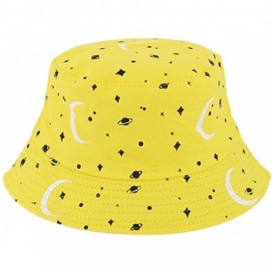 Bucket Hats Reversible Cotton Bucket Hat Multicolored Fisherman Cap Packable Sun Hat - Yellow Moon - CD1976S34IM $15.44