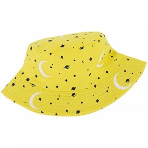 Bucket Hats Reversible Cotton Bucket Hat Multicolored Fisherman Cap Packable Sun Hat - Yellow Moon - CD1976S34IM $25.84