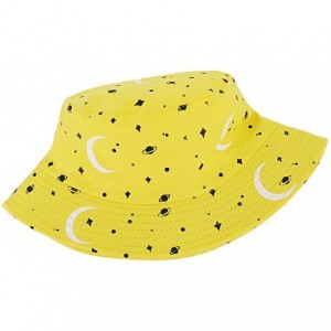 Bucket Hats Reversible Cotton Bucket Hat Multicolored Fisherman Cap Packable Sun Hat - Yellow Moon - CD1976S34IM $15.44