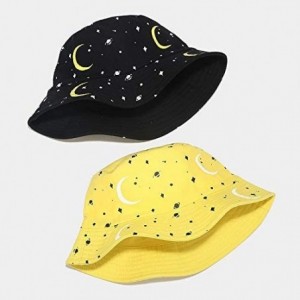 Bucket Hats Reversible Cotton Bucket Hat Multicolored Fisherman Cap Packable Sun Hat - Yellow Moon - CD1976S34IM $15.44