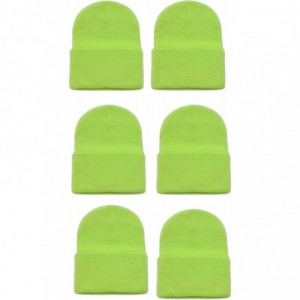 Skullies & Beanies Wholesale 6 PCS Unisex Knit Long Cuff Ski Solid Plain Beanie Cap - Kelly Green - CI12MZ0BIBI $17.32