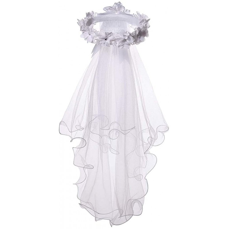 Headbands Flower Girls White First Communion Veil Headband with Bow - Wreath Veil With Bowknot - C5194L38KXN $13.64