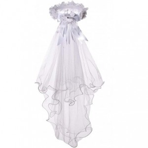 Headbands Flower Girls White First Communion Veil Headband with Bow - Wreath Veil With Bowknot - C5194L38KXN $13.64