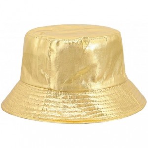 Bucket Hats Unisex Metallic Foldable Bucket Hat Reversible Fisherman Cap Travel Sun Hat - Gold - CW18027KDIY $15.54