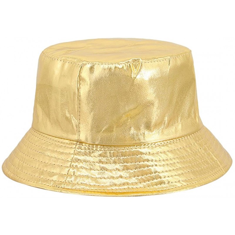 Bucket Hats Unisex Metallic Foldable Bucket Hat Reversible Fisherman Cap Travel Sun Hat - Gold - CW18027KDIY $15.54