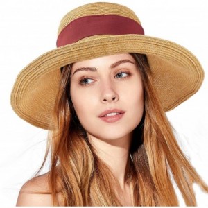 Sun Hats Women Straw Sun Hat Bowknot Floppy Foldable Wide Brim Summer Beach Bucket Hat - Wine Red - Beige - CY196I90G29 $15.86