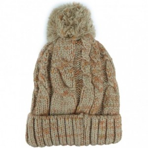 Skullies & Beanies Fleece Lined Warm Knitted Slouchy Pom Pom Cable Beanie Cap Hat - Confetti Khaki - CA1875M337H $9.53