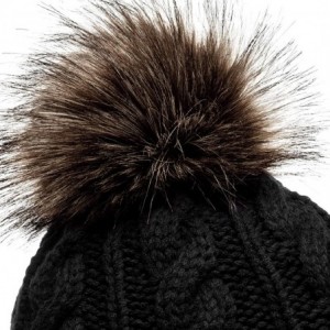 Skullies & Beanies Womens Winter Knitted Beanie Fleece Inner Lining Large Fur Bobble - MU104 - Dark Brown - C211OF18PZJ $21.56