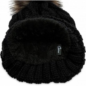 Skullies & Beanies Womens Winter Knitted Beanie Fleece Inner Lining Large Fur Bobble - MU104 - Dark Brown - C211OF18PZJ $21.56