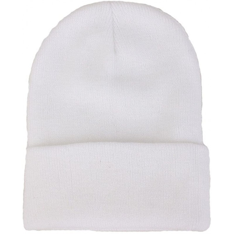 Skullies & Beanies Unisex Cuff Warm Winter Hat Knit Plain Skull Beanie Toboggan Knit Hat/Cap - White - CJ1865L9GA8 $18.42