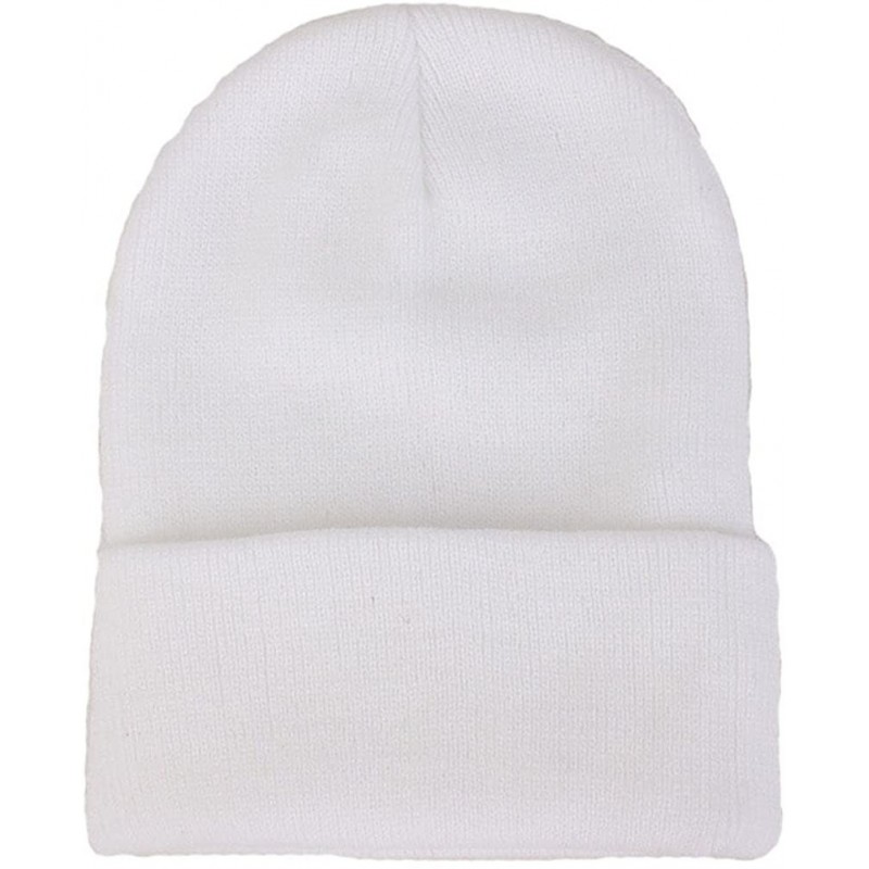 Skullies & Beanies Unisex Cuff Warm Winter Hat Knit Plain Skull Beanie Toboggan Knit Hat/Cap - White - CJ1865L9GA8 $9.59