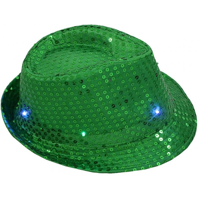 Fedoras Unisex Light Up Led Fedora Cap Colorful Sequin Fancy Dress Dance Party Women Men Hat - Green - CL18N05M39L $10.76