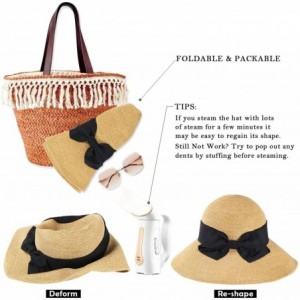 Sun Hats Women Straw Sun Hat Bowknot Floppy Foldable Wide Brim Summer Beach Bucket Hat - Wine Red - Beige - CY196I90G29 $15.86