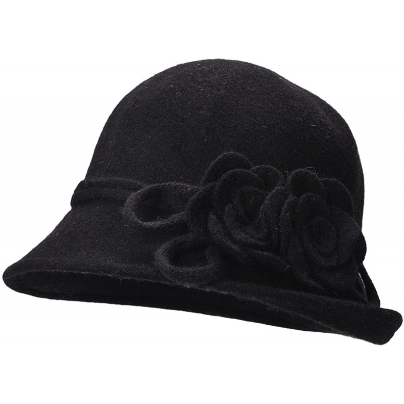 Bucket Hats Womens Retro Collapsible Soft Knit Wool Cloche Hat Bucket Flower A466 - Black - C3186XW592Z $16.68