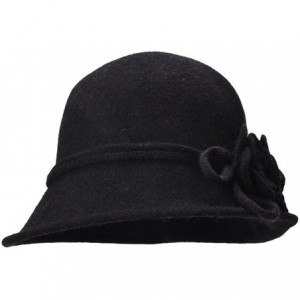 Bucket Hats Womens Retro Collapsible Soft Knit Wool Cloche Hat Bucket Flower A466 - Black - C3186XW592Z $16.68