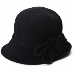 Bucket Hats Womens Retro Collapsible Soft Knit Wool Cloche Hat Bucket Flower A466 - Black - C3186XW592Z $16.68